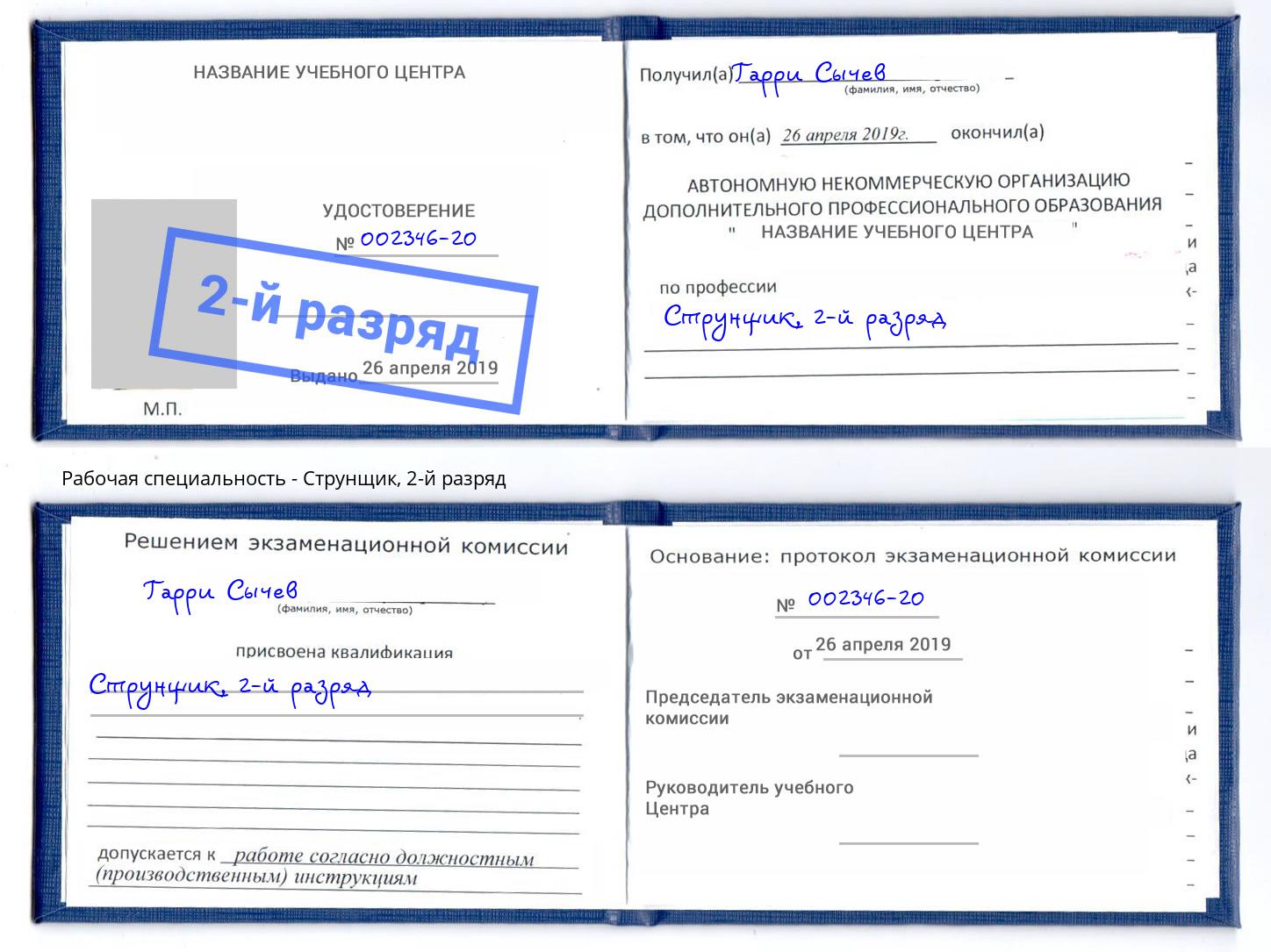 корочка 2-й разряд Струнщик Кунгур