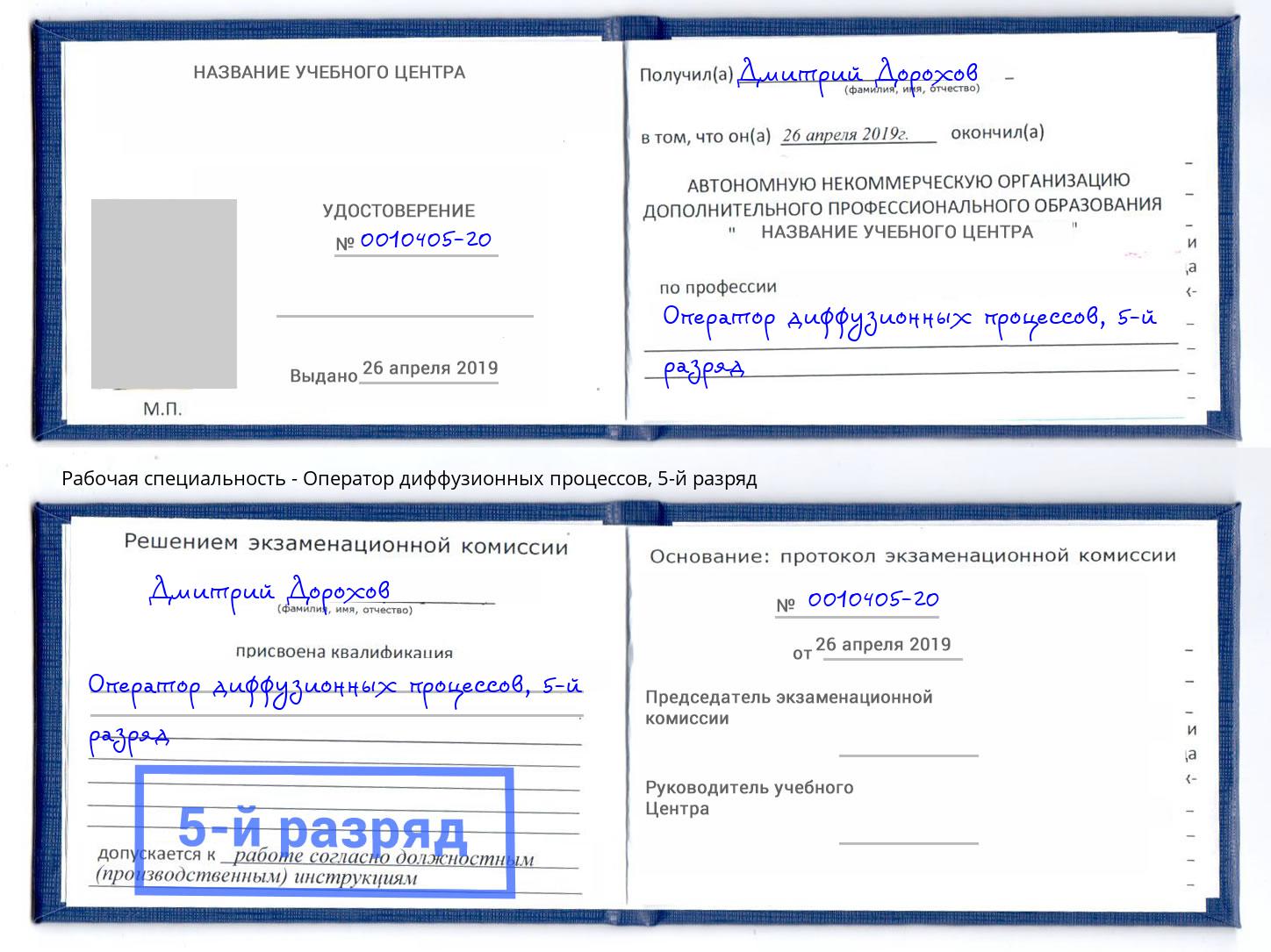 корочка 5-й разряд Оператор диффузионных процессов Кунгур