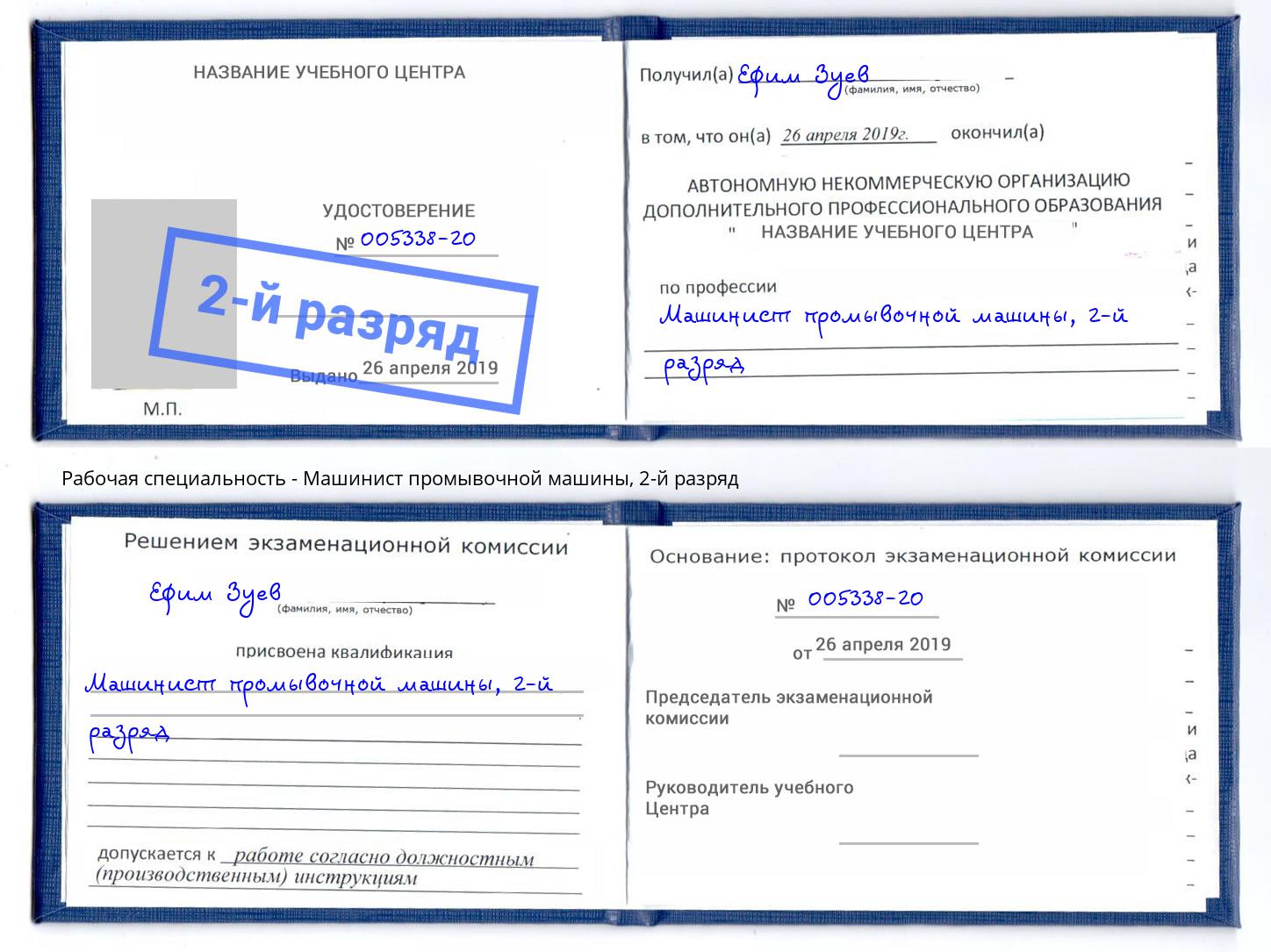 корочка 2-й разряд Машинист промывочной машины Кунгур