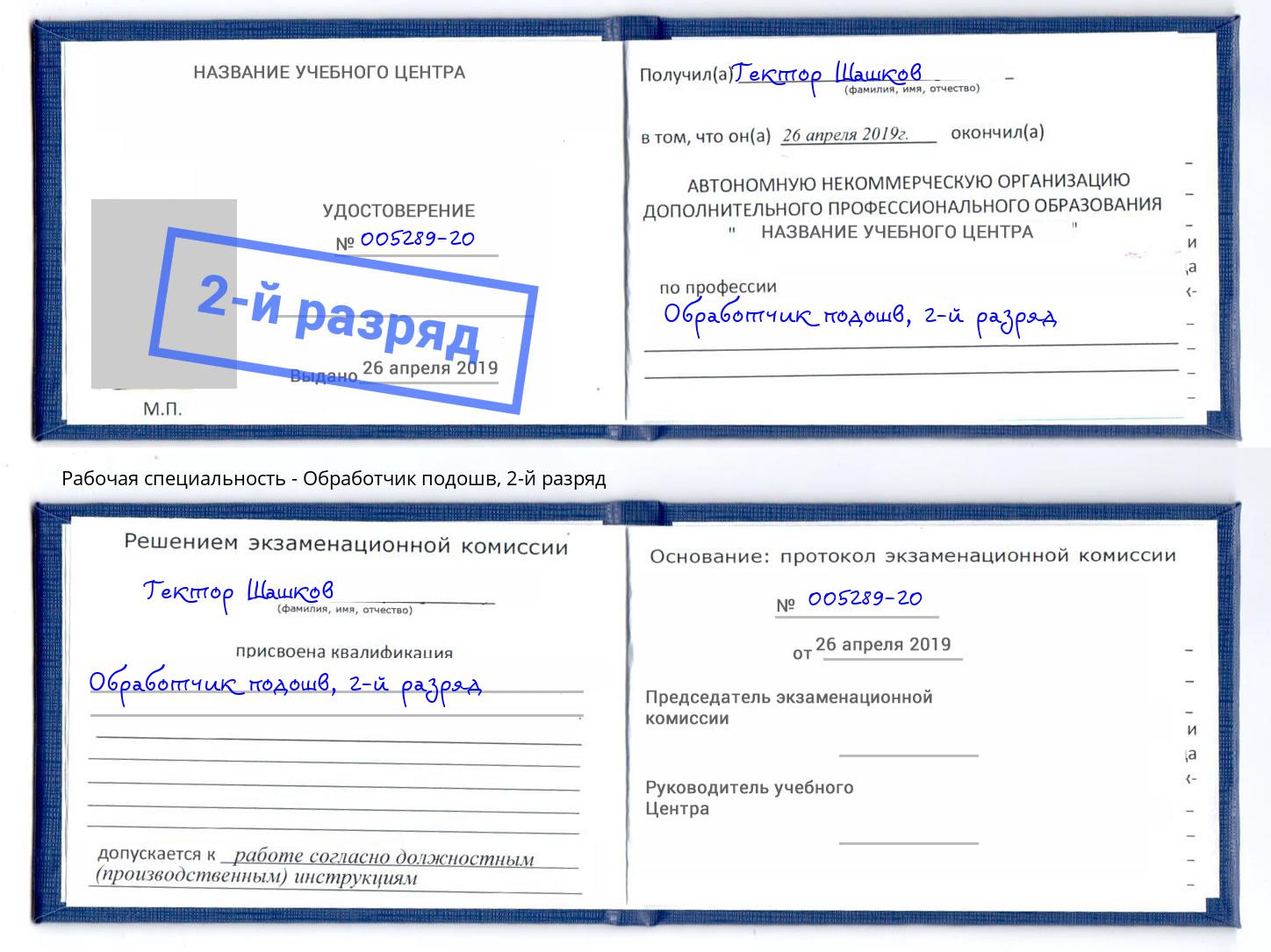 корочка 2-й разряд Обработчик подошв Кунгур