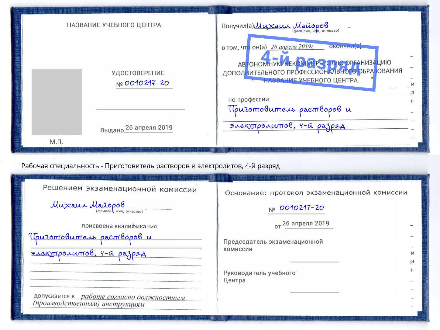корочка 4-й разряд Приготовитель растворов и электролитов Кунгур
