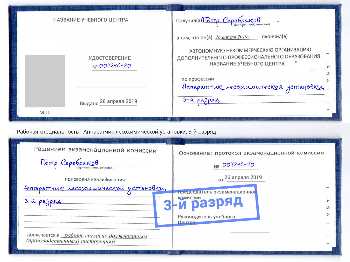 корочка 3-й разряд Аппаратчик лесохимической установки Кунгур
