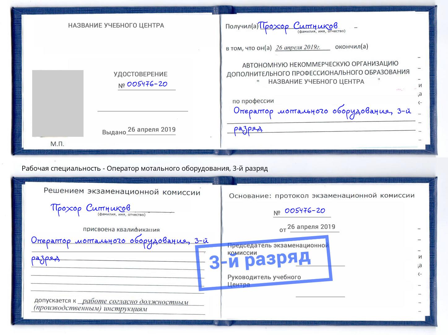 корочка 3-й разряд Оператор мотального оборудования Кунгур